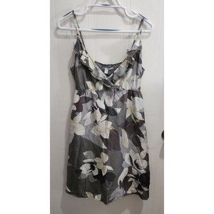NEW Old Navy Women's Sleeveless Ruffle V Neck Dress Gray Floral Silk Size Medium